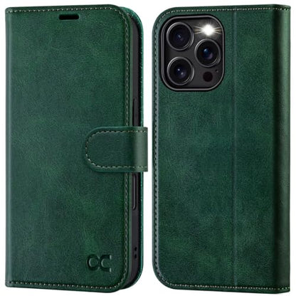 OCASE Compatible with iPhone 16 Pro Wallet Case, PU Leather Flip Folio Case with Card Holders RFID Blocking Kickstand [Shockproof TPU Inner Shell] Phone Cover 6.3 Inch 2024, Blackish Green - color: Blackish Green
