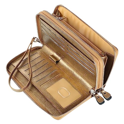 Small Compact Women Wallet RFID Blocking Genuine Leather Bifold Purse with ID Windows - color: 2-waxed Shine Brown, size: One Size