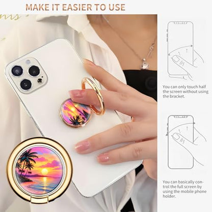 Cell Phone Ring Holder, Cute Metal Phone Grip Stand Finger Ring Kickstand, Flexible 360°Rotation Phone Tablet Case Accessories Compatible with Most Phones Coconut Sunset Beach - color: Coconut Sunset Beach