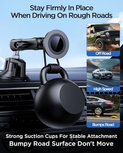 Magnetic Car Phone Holder [3-in-1] for Dashboard, Windshield & Vent, with Strong Suction Cup, Adjustable Metal Arm & 360° Rotation, Universal Phone Mount for All Cell Phones