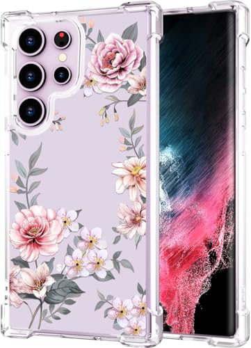 Hungo Galaxy S24 Ultra Case Floral Flower Clear with Design Cute, Girly for Women Girls Floral Transparent Case Compatible with Samsung Galaxy S24 Ultra Pink Lily - color: Pink Lily