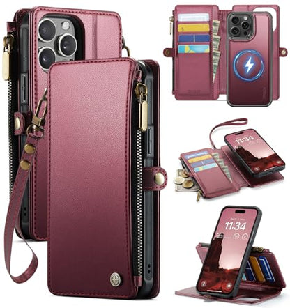 for iPhone 14 Pro Phone Case Wallet Magnetic Detachable, Burgundy - color: Burgundy, size: iPhone 14 Pro
