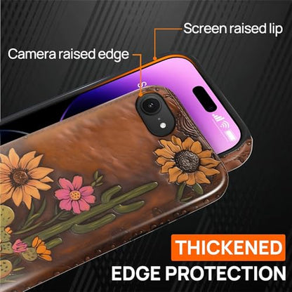 Magnetic Case for iPhone 16e, Compatible with Magsafe,PC Hard Shell & Silicone Inner Bumper, Anti-Scratch Full-Body Cover Shockproof Slim Design - Retro Cactus Sunflower - color: Retro Cactus Sunflower, size: iPhone 16e
