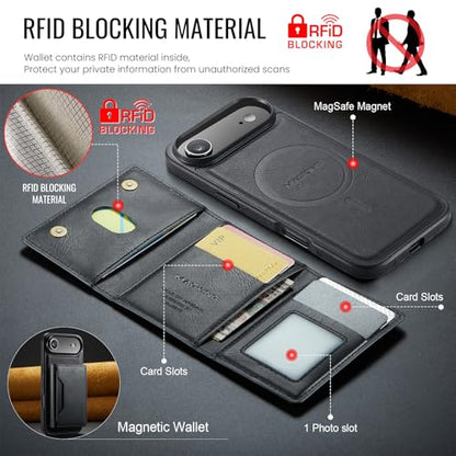 K2 2 in 1 Detachable Magnetic Phone Cases Compatible with iPhone Air / 17 Air Case with Card Holder RFID Blocking , Compatible with Magsafe Wallet, Leather 6.5'' (Black, iPhone Air) - color: Black, size: iPhone Air
