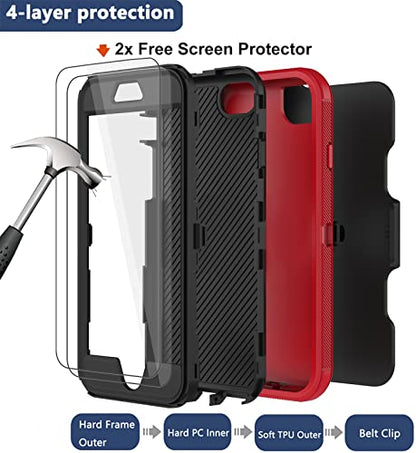 for iPhone SE 2020 Case, iPhone 8 Case, iPhone 7 Case with Belt Clip Holster, 2X Screen Protector, Heavy Duty Military Grade Rugged Shockproof Protective Cover for iPhone 7/8/SE 2nd - color: Red