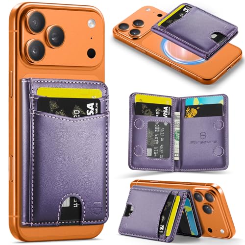 Strapurs Strong Magnetic Wallet Card Holder for MagSafe Phones and Cases, Slim PU Leather Detachable Phone Wallet with 6 Card Slots RFID Blocking for iPhone 17/16/15/14/13/12/Pro/Max/Plus – Purple - color: Purple