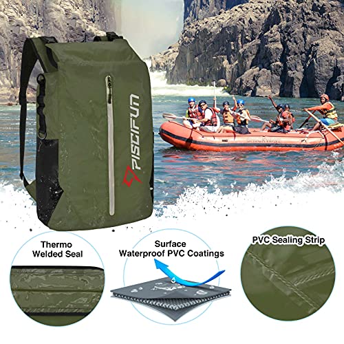 Piscifun Waterproof Floating Dry Backpack 10L/20L/30L | Lightweight and Durable, With Waist Pouch and Phone Case, Ideal for Kayaking, Camping, Beach, Boating, Swimming - color: Army Green, size: 20L