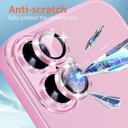 2X2 Pack Glitter Camera Lens Protector for iPhone 17,iPhone17 Lens Tempered Glass Screen Protector Bling Camera Cover Metal Individual Ring Women for iPhone-17 5G 2025,Glitter Purple