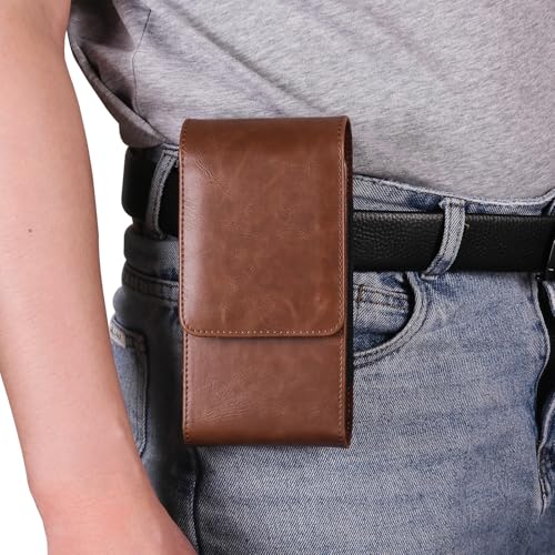 Dual Belt Clip Holster Case Double Cell Phone Pouch Card Slots Holder for iPhone 14 Pro Max 15 Pro Max Motorola Moto G Stylus 5G 2023 G Power 5G Galaxy S24 Plus S23 Ultra S22+ S21 FE A15 A35 (Brown) - color: Brown