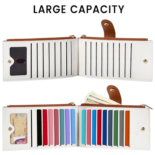 Travelambo RFID Wallet Women Large Size Bifold Multi Card Wallet Case with Zipper Pocke Credit Card Holder for Women - color: Brown & Beige