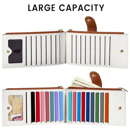 Travelambo RFID Wallet Women Large Size Bifold Multi Card Wallet Case with Zipper Pocke Credit Card Holder for Women - color: Brown & Beige