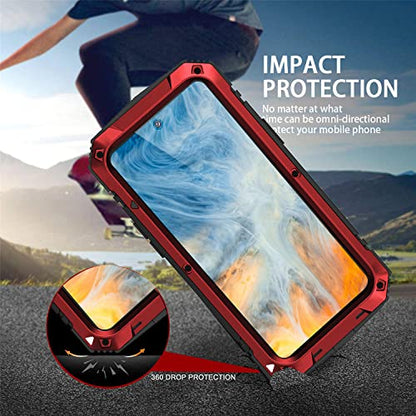 Simicoo for Samsung Galaxy S25 FE Metal Military Heavy Duty Case, Metallic Bumper Shockproof Dustproof Rugged Tough with Stand Screen Protector Camera Control Full Body Drop Protective Cover (Red) - color: Red