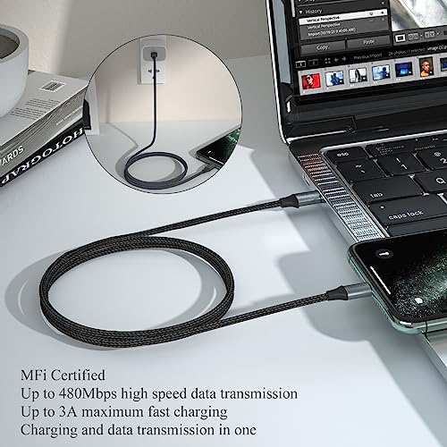 3FT USB C to Lightning Cable [MFi Certified] Nylon Braided Fast Charging, Compatible with iPhone 14/13/12/11 Series, iPad (Lightning Port), Black - color: Black Braided, size: 3FT USB-C to Lightning