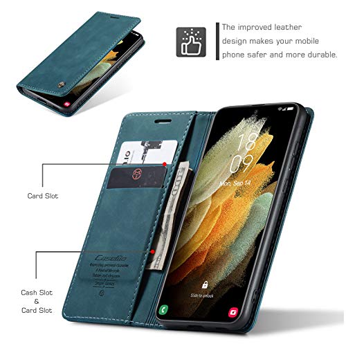 Kowauri Flip Case for Galaxy S21 Ultra - Leather Wallet With Card Slot and Magnetic Closure for Samsung Galaxy S21 Ultra 5G (Teal) - color: Teal