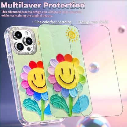 Compatible with iPhone 12 Pro Max Case,with [Soft Slim][Camera Protection] Cute Rainbow Flower Aesthetic Phone Cover Anti-Yellowing Shockproof Protective Cover for Women Girl-Green - color: Green, size: iPhone 12 Pro Max