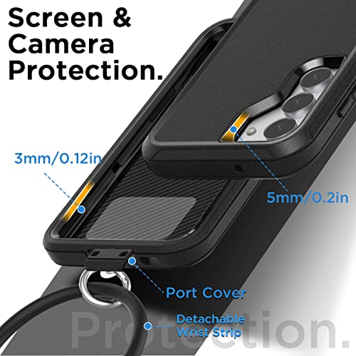 AICase for Galaxy S23 Case with Detachable Anti-Lost Hand Strap/Wristband,Heavy Duty Drop Protection Full Body Rugged Shockproof/Dust Proof 3-Layer Military Protective Durable for Samsung S23 6.1" - color: Black+Black Anti-lost wristband