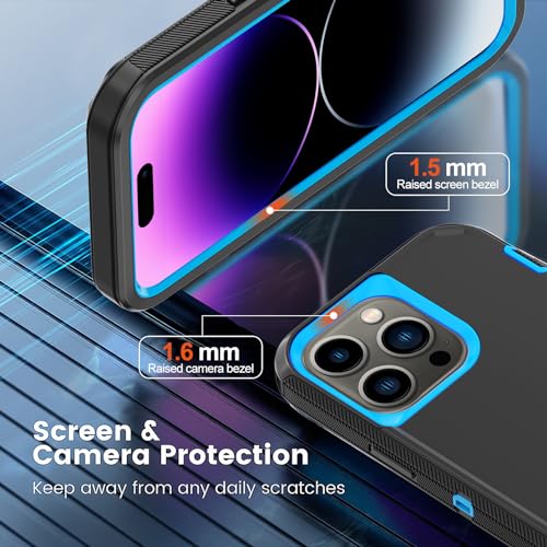 for iPhone 14 Pro Max Case with 2 Screen Protector,Heavy Duty Shockproof Drop Protection Rugged 3-Layer Military Tough Durable Protective Cover for Apple iPhone 14 Pro Max6.7 (Black/Blue) - color: Black/Blue