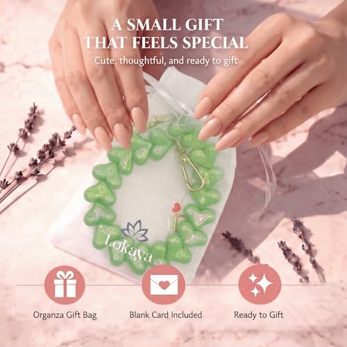 Heart Beaded Phone Wristlet | Phone Wrist Strap With Tether Tab | Cute Accessory for Phone, AirPods, Bag, Keys, Camera - color: Spring Green