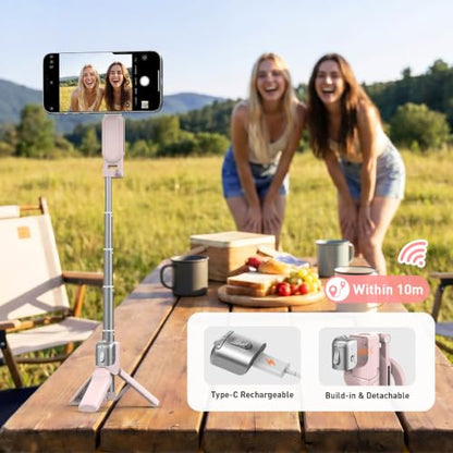 AMAZEAR Phone Camera Grip with Selfie Stick Tripod, Cellphone Accessories for iPhone 16 17 18 Pro Max with Multi-Functional Bluetooth Controller, Comfort Ergonomic Handle Holder, Pink - color: Pink
