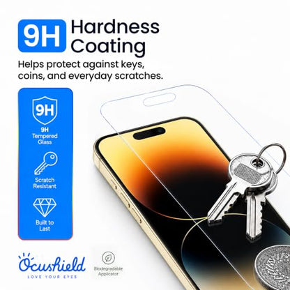 Ocushield Anti Blue Light Tempered Glass Screen Protector of iPhone 14 Pro (6.1") – Blocks Blue Light, Prevents Eye Strain & Helps You Sleep Better, 9H Hardness & Case Friendly - size: iPhone 14 Pro