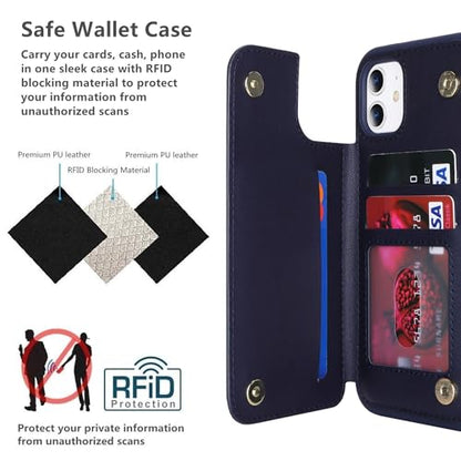 iCoverCase Compatible with iPhone 11 Case with Card Holder, Wallet Phone Case for Women Men RFID Blocking PU Leather Protective Case 6.1 Inch (Dark Blue) - color: Dark Blue
