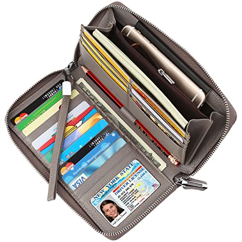 Small Compact Women Wallet RFID Blocking Genuine Leather Bifold Purse with ID Windows - color: 1- Pebbled Gray, size: One Size