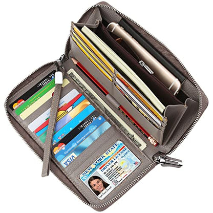 Small Compact Women Wallet RFID Blocking Genuine Leather Bifold Purse with ID Windows - color: 1- Pebbled Gray, size: One Size