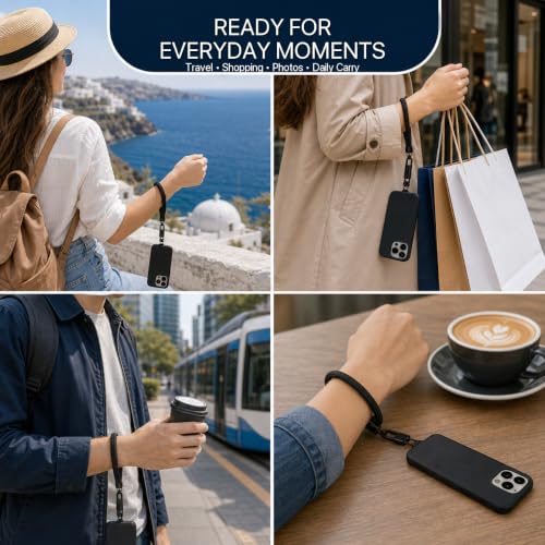 RayHenry Phone Wrist Strap Lanyard with 0.4mm Ultra-Thin Tether Tab & 360° Swivel Hook, Anti-Drop Braided Hand Strap for Travel, Shopping, Walking & Daily Carry, Black
