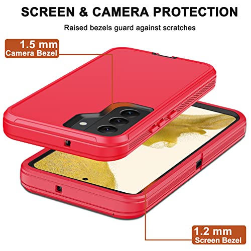 for Samsung Galaxy S22 Case with Belt Clip Holster, 2X Screen Protector, [Military Grade Protection] Heavy Duty Full Body Shockproof Dust-Proof Rugged Protective Cover for Samsung S22 5G Red - color: Red