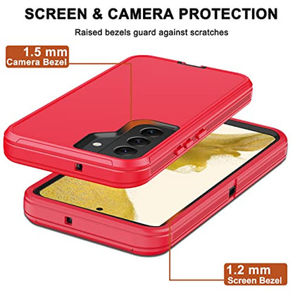for Samsung Galaxy S22 Case with Belt Clip Holster, 2X Screen Protector, [Military Grade Protection] Heavy Duty Full Body Shockproof Dust-Proof Rugged Protective Cover for Samsung S22 5G Red - color: Red