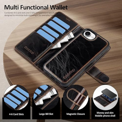 Shieldtop Compatible with MagSafe iPhone 17e / 16e Wallet Case,(Coffee) | 2 in 1 Detachable Magnetic,Credit Card Holder Slots,RFID Blocking,PU Leather,Kickstand,Flip Folio Phone Cover for Men & Women - color: A-Coffee