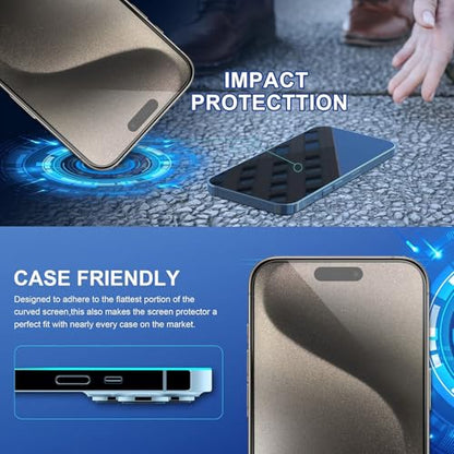 ImpactStrong 3-Pack Shatterproof Tempered Glass Screen Protector for iPhone 15 / iPhone 16 [Easy Installation Frame] [Bubble Free] [9H Hardness] [Full Coverage] Case Friendly, 6.1 Inch - size: iPhone 16/15