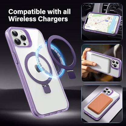 Magnetic Case for iPhone 12 Pro Max - [Built-in Invisible Stand] [Compatible with MagSafe] [Military Grade Drop Protection] Anti-Yellowing Hard Back Silicone Edge Cover, 6.7", Clear Purple - color: Clear Purple, size: iPhone 12 Pro Max 6.7''