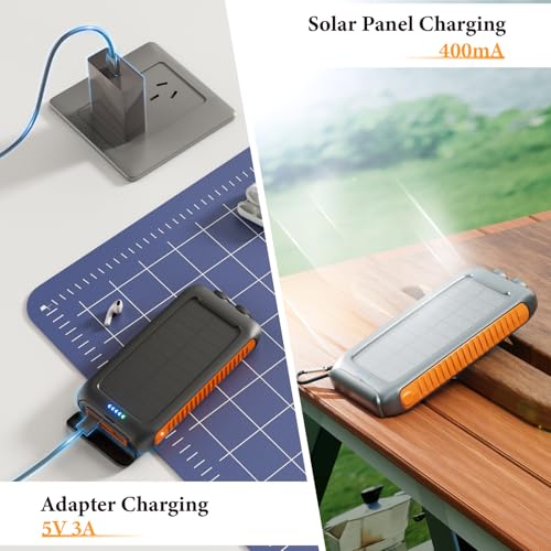 Solar Charger Power Bank 49800mAh, Portable Solar Phone Charger with 2 USB-A & USB-C Ports, 15W Fast Charging for iPhone, Samsung and More, Dual Flashlightfor Camping, Travel & Emergency Backup