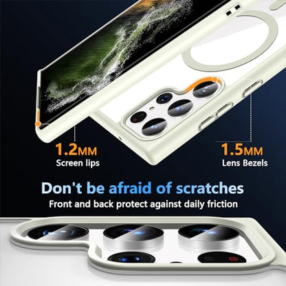 Hensinple for Samsung Galaxy S22 Ultra Case Magnetic, Galaxy S22 Ultra Phone Case [Compatible with Magsafe] Wireless Charging Translucent Back Shockproof Cover Case 6.8 Inch, White - color: White-S22 Ultra, size: Galaxy S22 Ultra 6.8 inch