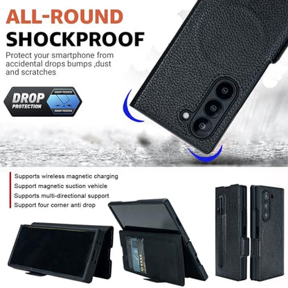 for Samsung Galaxy Z Fold 7 Wallet Case with Card Holder Slots & Compatible with MagSafe, RFID Blocking, Hinge Protection, Magnetic Luxury Leather Slim Wallet Folio Phone Cover (Black) - color: Black, size: Z Fold 7