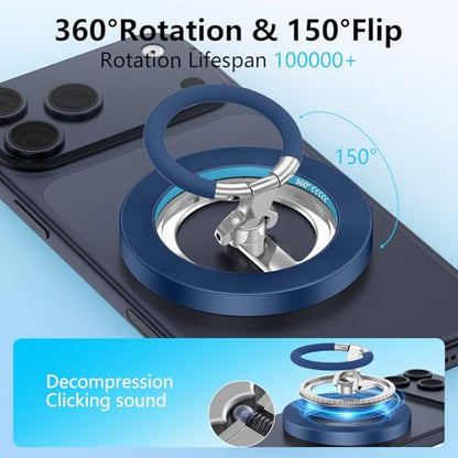Magnetic Phone Ring Holder for MagSafe, 360° Rotation Cell Phone Grip Stand - color: Blue