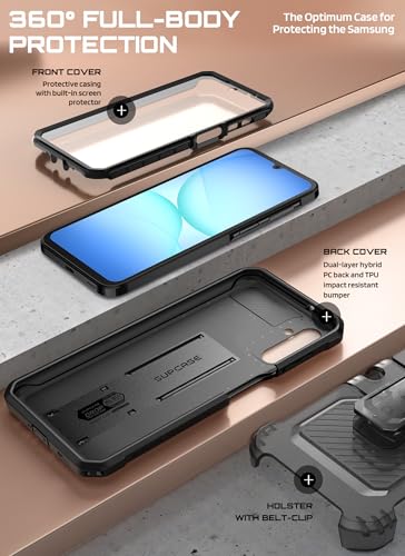 SUPCASE for Samsung Galaxy A17 5G Case with Screen Protector, Black | Built-in Kickstand, Belt Clip, Full-Body Heavy Duty Rugged Shockproof, Military-Grade Protection, Unicorn Beetle Pro - size: Galaxy A17