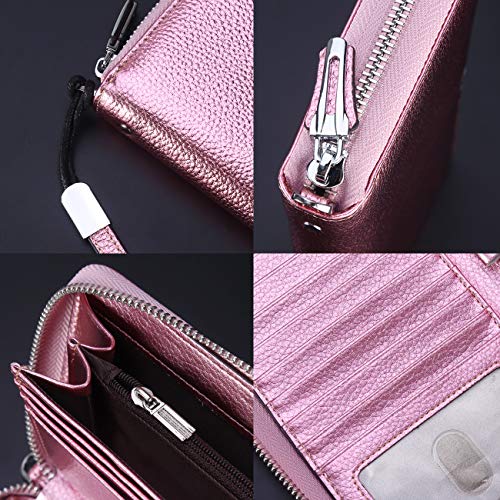Small Compact Women Wallet RFID Blocking Genuine Leather Bifold Purse with ID Windows - color: 1- Pebbled Rose Gold, size: One Size