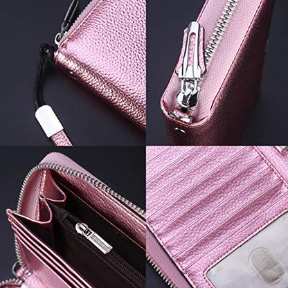 Small Compact Women Wallet RFID Blocking Genuine Leather Bifold Purse with ID Windows - color: 1- Pebbled Rose Gold, size: One Size