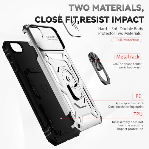 SunStory Compatible with iPhone SE 2022/2020/3rd/2rd / 6/7/8 Case with HD Screen Protector & Slide Camera Cover & Kickstand, [Military-Grade] Phone Case for iPhone SE 2020/2022/6/7/8 (Silver) - color: Silver