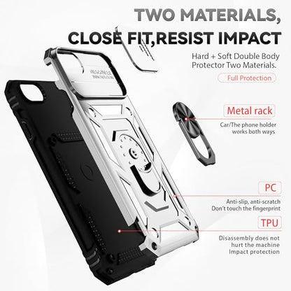 SunStory Compatible with iPhone SE 2022/2020/3rd/2rd / 6/7/8 Case with HD Screen Protector & Slide Camera Cover & Kickstand, [Military-Grade] Phone Case for iPhone SE 2020/2022/6/7/8 (Silver) - color: Silver