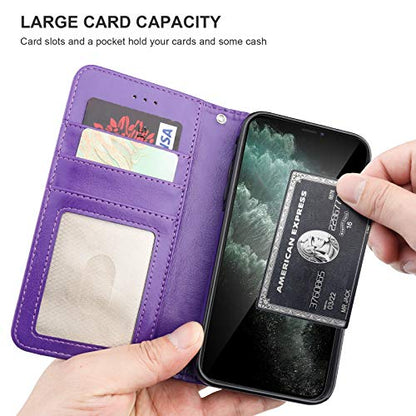 Bocasal Detachable Wallet Case Card Holder for iPhone 11, Purple | Kickstand Card Slots Holder PU Leather Magnetic Shockproof Wrist Strap Removable Flip Protective Cover 6.1 inch - color: Purple