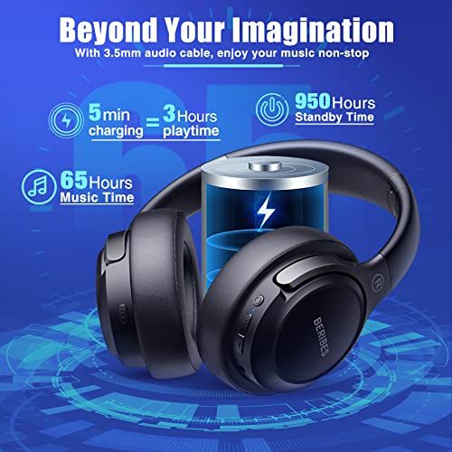 BERIBES Bluetooth Headphones Over Ear Wireless HiFi Stereo Headsets 65H 6EQ - color: Black