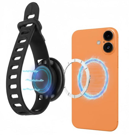 Super Strong Gym Fitness Secure Silicone Strap Phone Mount for MagSafe Compatible Devices, Multi use for Gym Equipment Stroller Treadmill Peloton Exercise Bikes and anything Magnet stick on to