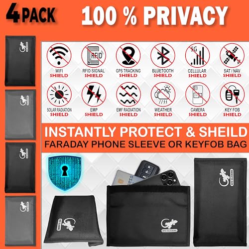 Faraday Bag Anti-Tracking GPS RFID Car Key Signal Blocker Wallet Shielding Pouch Protective Case for Cell Phone Car Key FOB, Data Privacy, Electronic Device Security (4 PACK - BLACK AND GRAY) - color: 4 PACK - BLACK AND GRAY