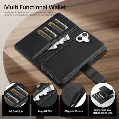 Shieldtop Compatible with MagSafe iPhone 17 Wallet Case,Black | 2 in 1 Detachable Magnetic,Credit Card Holder Slots,RFID Blocking,PU Leather,Kickstand,Flip Folio Phone Cover for Men & Women - color: Black, size: iPhone 17 - 6.3"
