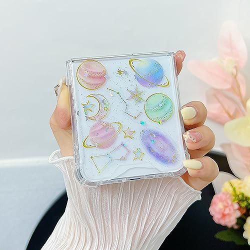 Compatible with Samsung Galaxy Z Flip 6 Case/Flip 7 FE Case Women | Soft TPU Planet Sparkle Glitter Shockproof Phone Cover Girls - color: TPU\Universe Pink, size: Samsung Galaxy Flip 6/Flip 7 FE