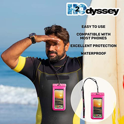 H2ODYSSEY Waterproof Phone Case and Lanyard - Excellent Waterproof Protection - Floats in The Water -Lanyard for Beach Kayak Travel - Universal Size - Pink - color: Pink