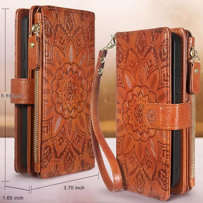 Harryshell Detachable Wallet Leather Case Compatible with Motorola Moto G Stylus 5G 2025/2026 Magnetic Phone Case Zipper with Cash Coin Pocket Multi Card Slots Holder Wrist Strap (Flower Brown) - color: Flower Brown, size: Moto G Stylus 5G 2025